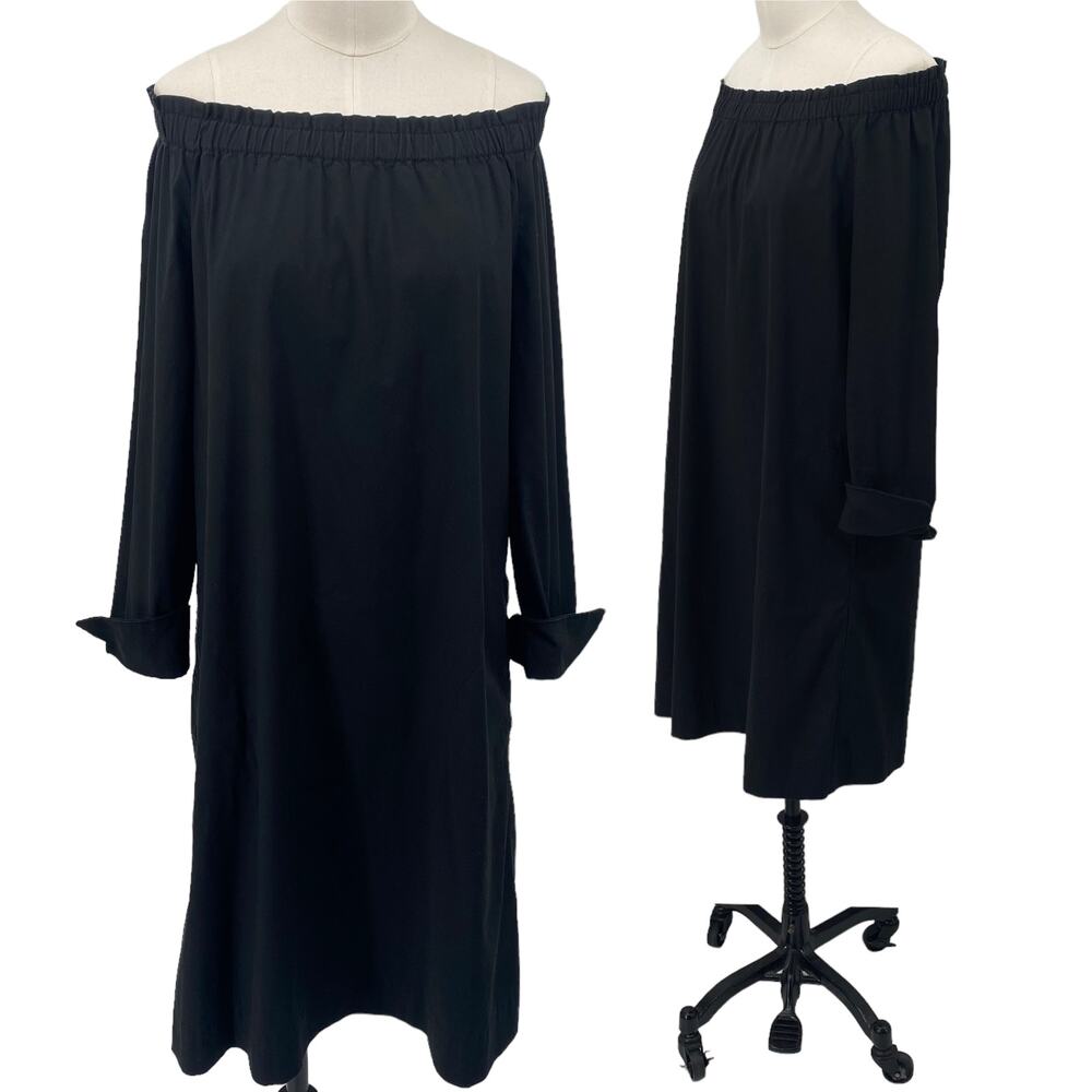 J Jill Dress Off the Shoulder Cotton Cuffed Long Sleeves Mini Black Womens XS